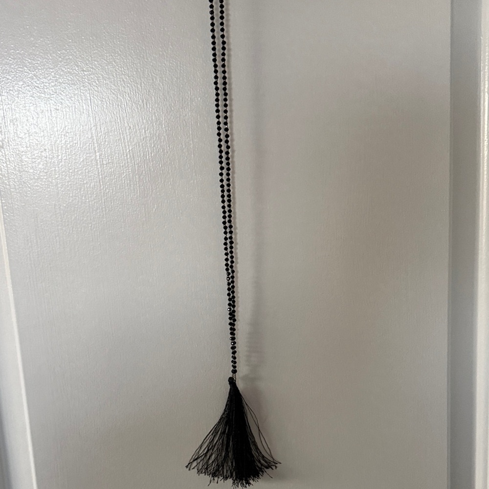 Black Beaded Tassel Necklace